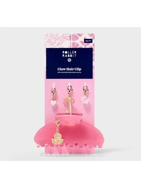 Roller Rabbit Pink Matte Claw Hair Clip with Gold Charms
